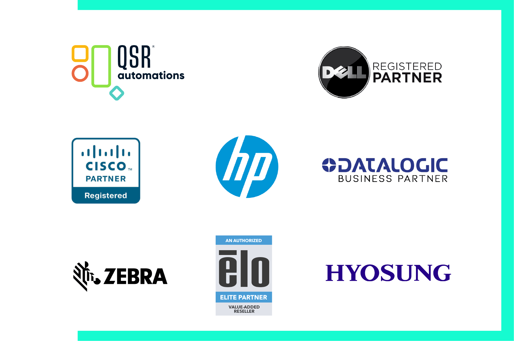IW partner logos: QSR, Dell, Cisco, HP, Datalogic, Zebra, Elo and Hyosung